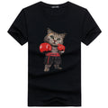 Men Cotton Cute Boxing Cat Printed Tees