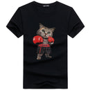 Men Cotton Cute Boxing Cat Printed Tees