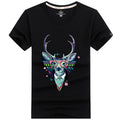 Men Cotton Lucky Deer Printed Casual Tees