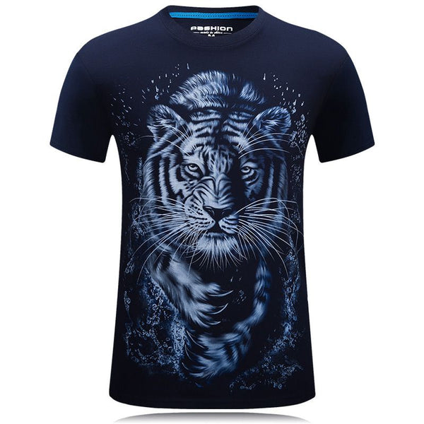 Men Lifelike Tiger 3D Printed Short Sleeves Tops
