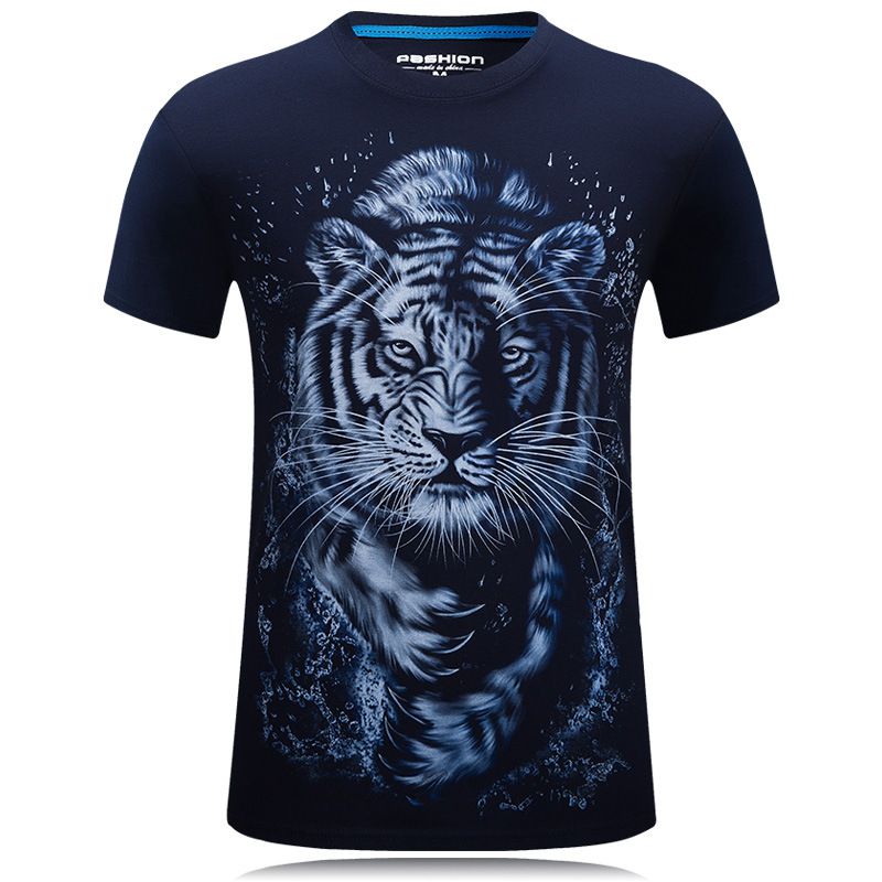 Men Lifelike Tiger 3D Printed Short Sleeves Tops
