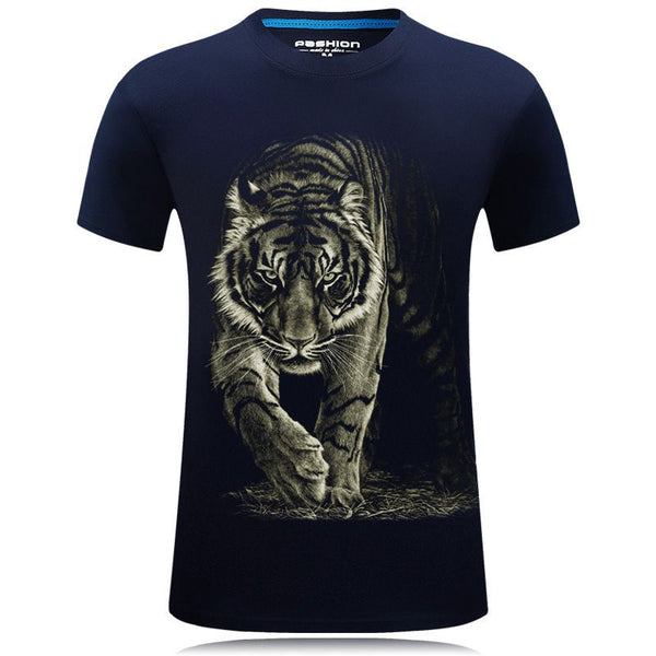 Men Cotton Tiger Printed Casual T-shirt