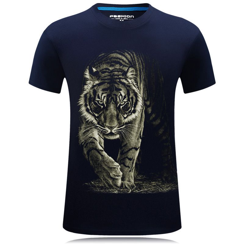 Men Cotton Tiger Printed Casual T-shirt