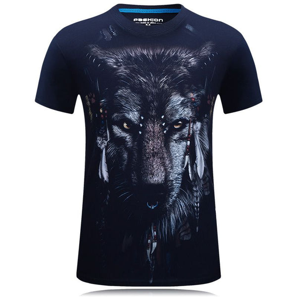 Men Cotton Wolf 3D Printed Short Sleeves Tees