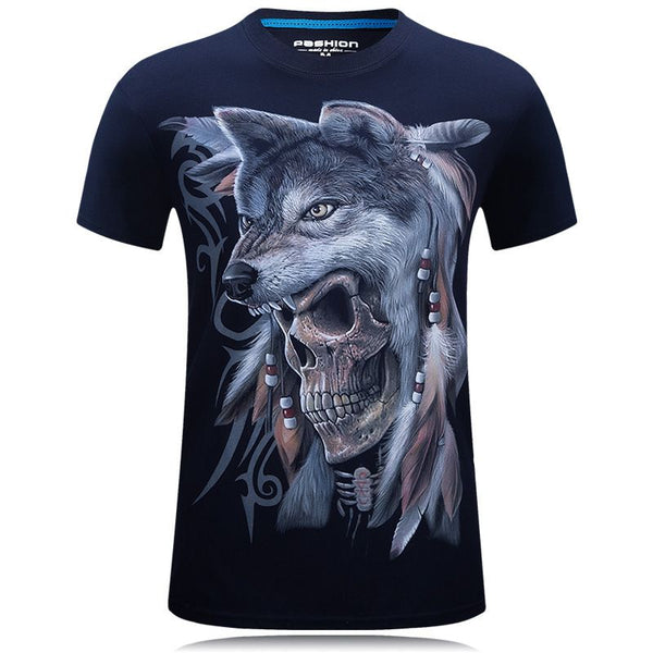 Men Cotton Wolf 3D Printed Tops