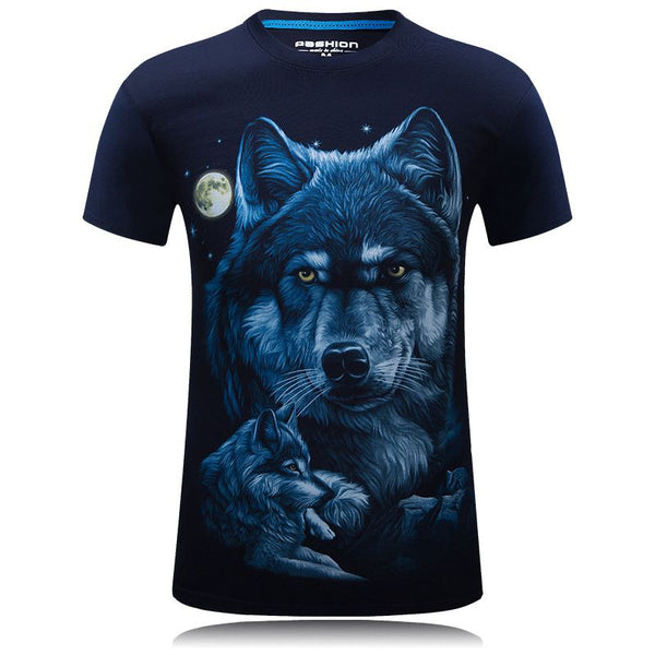 Men Cotton Wolf And Moon Printed Tops