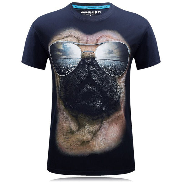 Men Funny Glasses Dog 3D Printed Short Sleeves Casual Tops