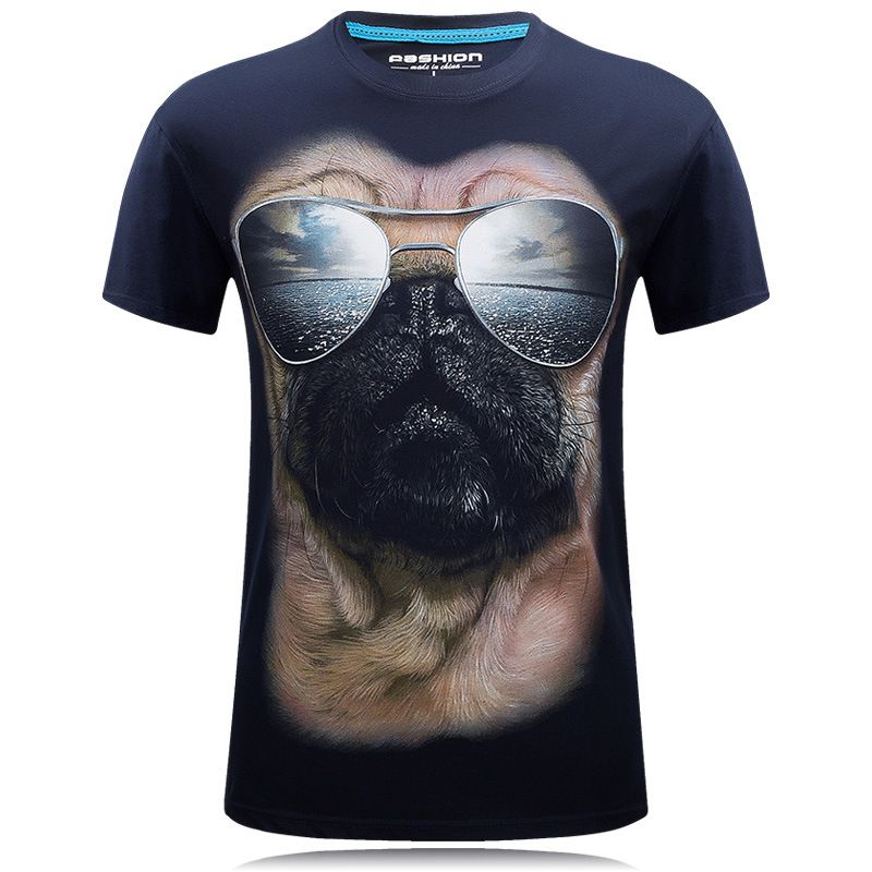 Men Funny Glasses Dog 3D Printed Short Sleeves Casual Tops