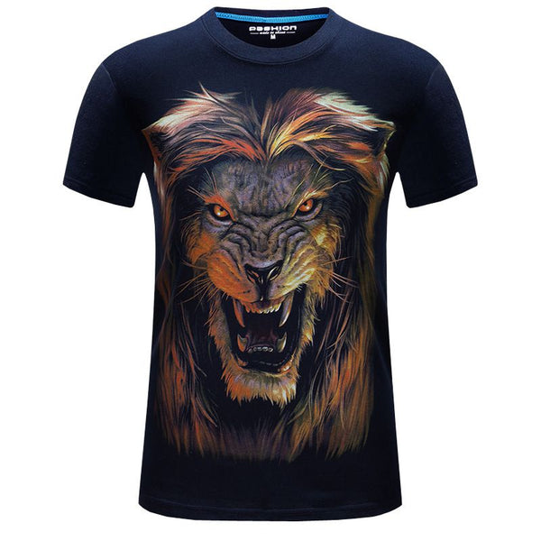 Men Cotton Lion 3D Printed Large Size Tops