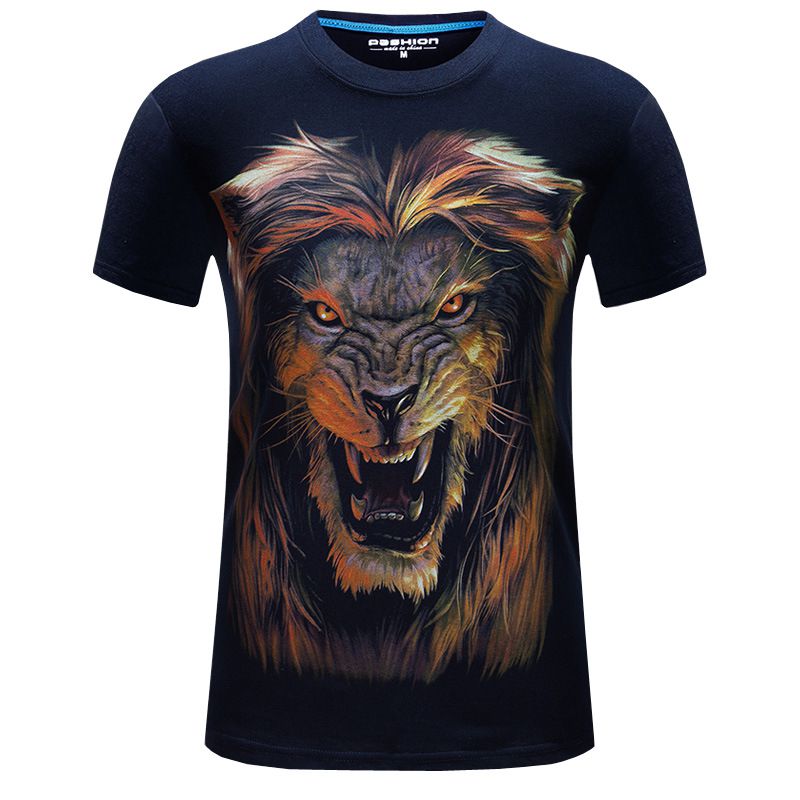 Men Cotton Lion 3D Printed Large Size Tops