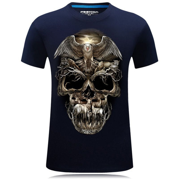 Men Cotton Skull 3D Printed Casual Tops