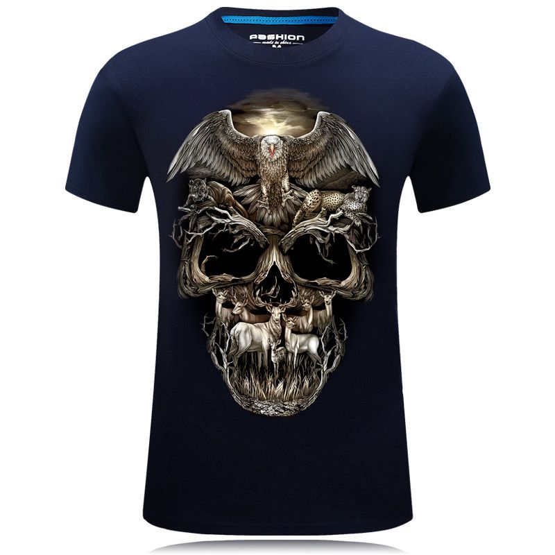 Men Cotton Skull 3D Printed Casual Tops