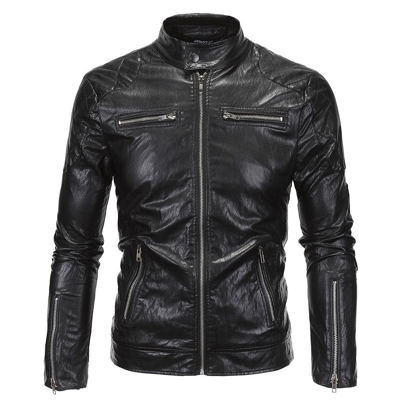Men Zipper Design Long Sleeves Faux Leather Coats
