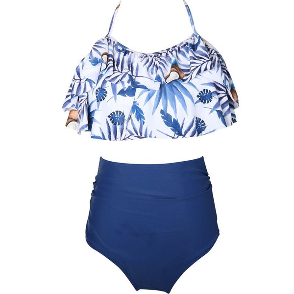 2 Pcs Matching Family Outfits Flower Print Halterneck Swimsuit