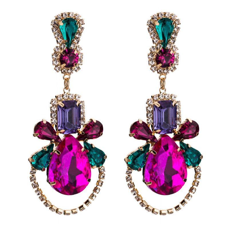 Fashion Vintage Hollow Design Women Acrylic Gemstone Drop Earrings