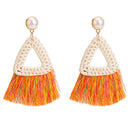 Bohemian Style Women Bright Color Tassel Triangle Shape Earrings