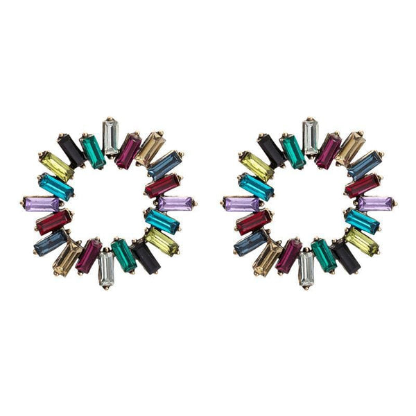 Women Hollow Geometric Shape Alloy Crystal Stud Earrings