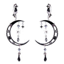 Exaggerated Long Length Alloy Moon Shape Tassel Gemstone Earrings