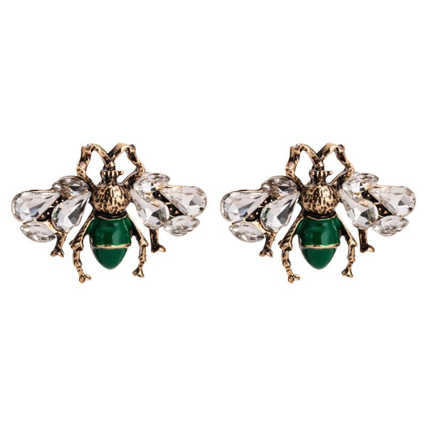 Fashion Vintage Anti-gold Color Alloy Bee Design Crystal Stud Earrings