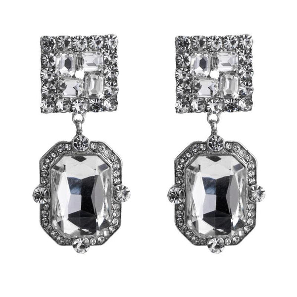 Women Double Layer Square Shape Alloy Gemstone Earrings