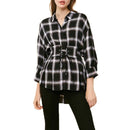 Women Casual Style Plaid Pattern Long Sleeve Defined Waist Blouse