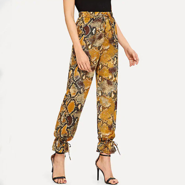 Fashion Bright Color Snakeskin Print High-waisted Jogger Pants