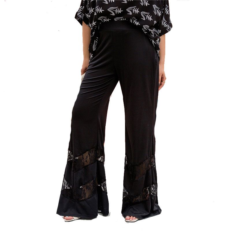 Fashion Solid Color Plus Size Hollow Lace Flare Pants