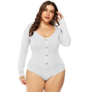 Women Long-sleeve Solid Color Single-breasted Design Plus Size Bodysuits