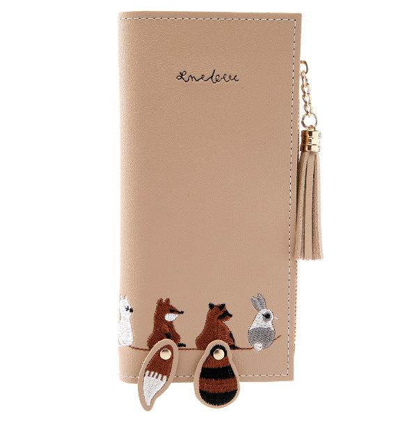 Creative Fox Design Women Bifold Vertical Pattern PU Long Wallet