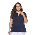 Casual Lady Solid Color Short Sleeve Plus Size Pocket Blouse