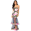 Multilayer See-through Mesh Hemline Design Floral Print Off-shoulder Party Dress