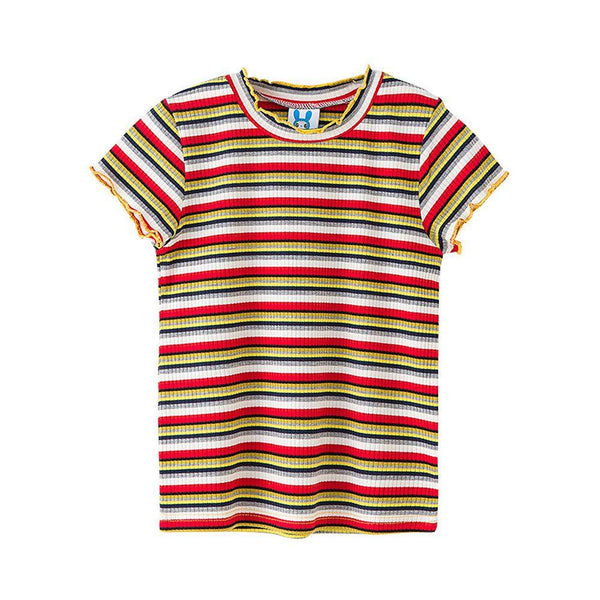 Girl Junior Cotton Stripes Design Knitted Tee Tops