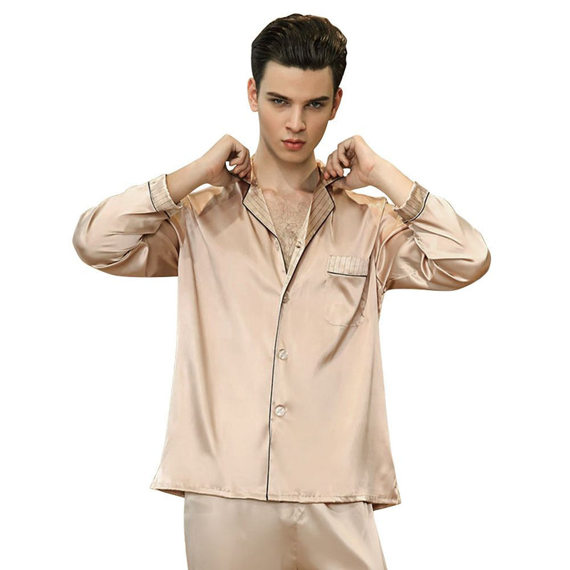 Men Plain Design Long Sleeves Pajama Set