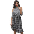 Elegant Women Irregular Fishtail Hemline Plaid Pattern Skirt