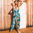 Fashion Contrast Flower Printed Women Casual Summer Spaghetti Strap Jumpsuits