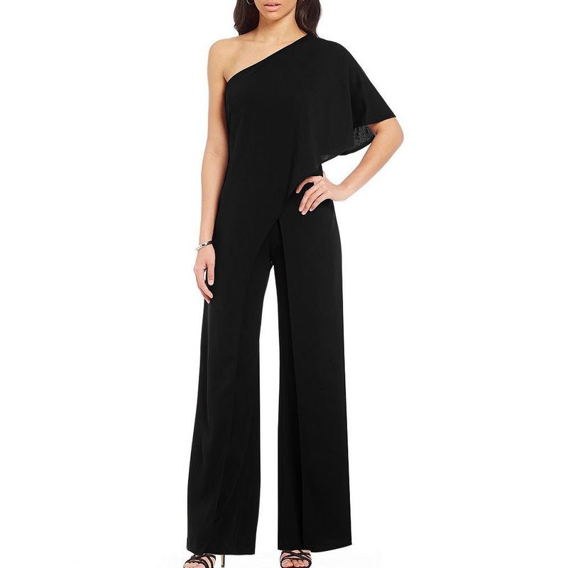 Asymmetric One-shoulder Design Solid Color Wide-leg Party Jumpsuits