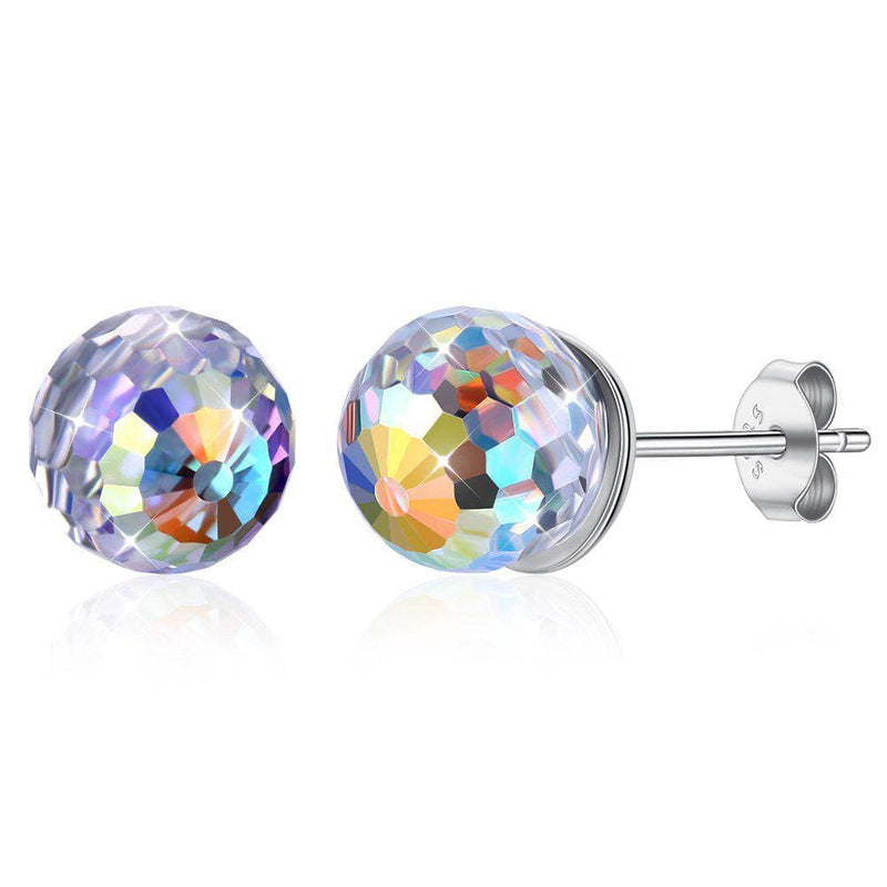 Women Fashion Cutting Ball Design Crystal Silver Stud Earrings