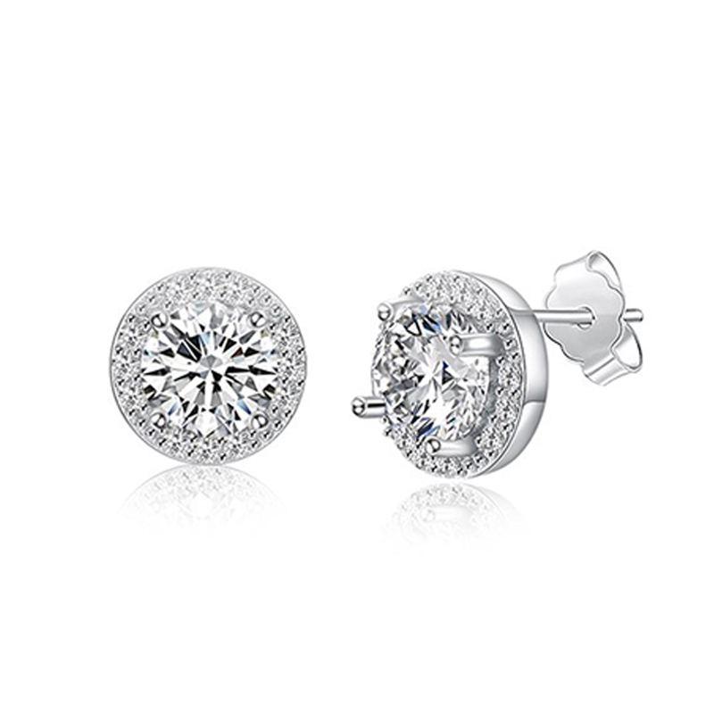 Fashion Round Shape Crystal Design Silver Stud Earrings