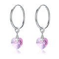 Fashion Heart Shape Crystal Pendant Women Sterling Silver Hoop Earrings