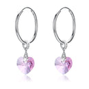 Fashion Heart Shape Crystal Pendant Women Sterling Silver Hoop Earrings