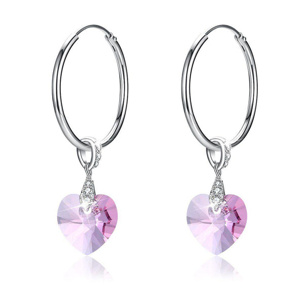 Fashion Heart Shape Crystal Pendant Women Sterling Silver Hoop Earrings