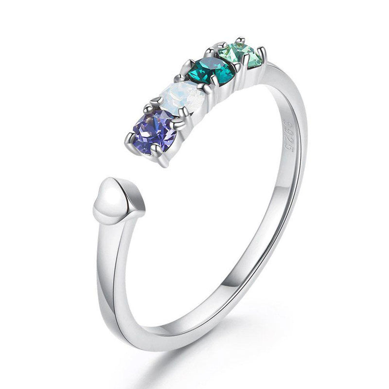 Hot Sale Fashion Multicolor Crystal Design Women Simple Silver Ring