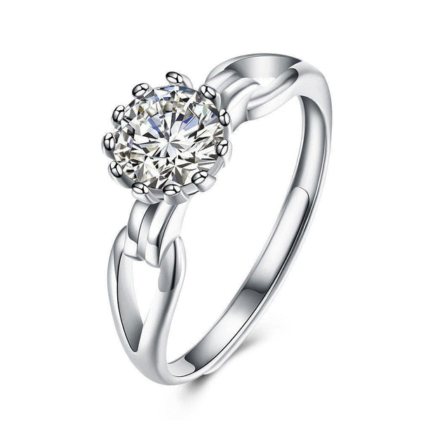 Women Unique Hollow Design Flower Shape Zircon Wedding Silver Ring