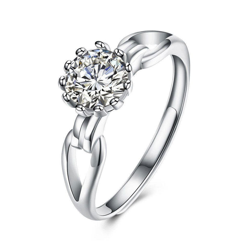 Women Unique Hollow Design Flower Shape Zircon Wedding Silver Ring