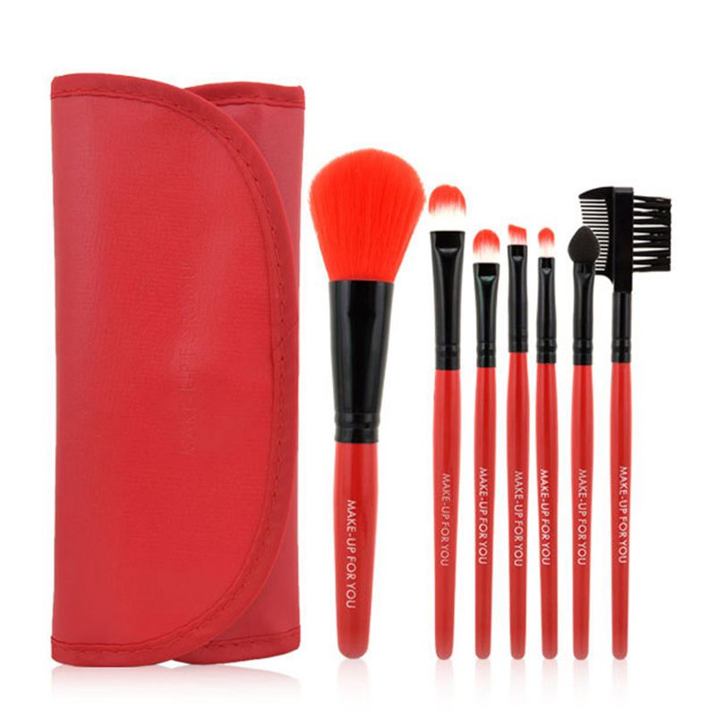 7pcs/set Women Bright Color PU Bag Packed Easily-carried Cosmetic Brushes