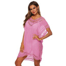 Women Bright Color Crochet Design Short-sleeve Summer Swimwear Cover Ups