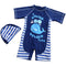 2 Pcs Boys Cute Whale Printed Short Sleeves One-piece Swimwear And Cap