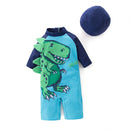 Fashion Boys Dinosaur Pattern Swimwear And Swimming Cap 2 Pcs Set