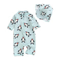 2 Pcs Boys Cute Penguin Printed Swimwear And Cap
