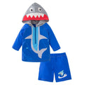 2 Pcs Boys Shark Pattern Hooded Swimsuit